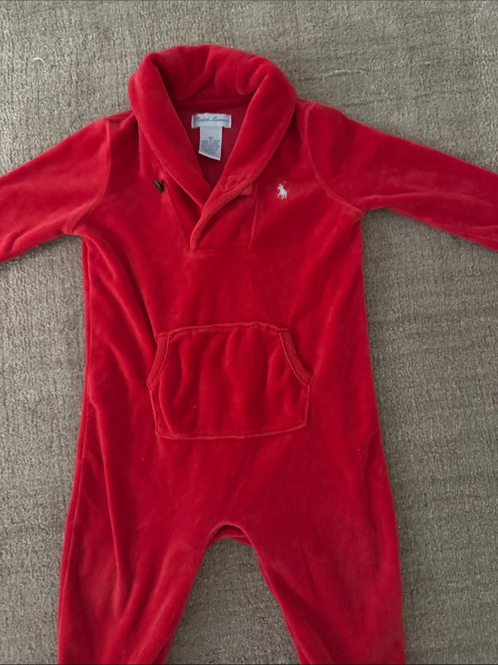 9M Ralph Lauren Red velour Christmas One-Piece Romper